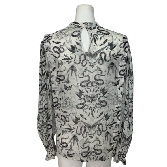 AllSaints Jasmine Somnium Top Blouse 4 Sheer Snake Design - Picture 2 of 12